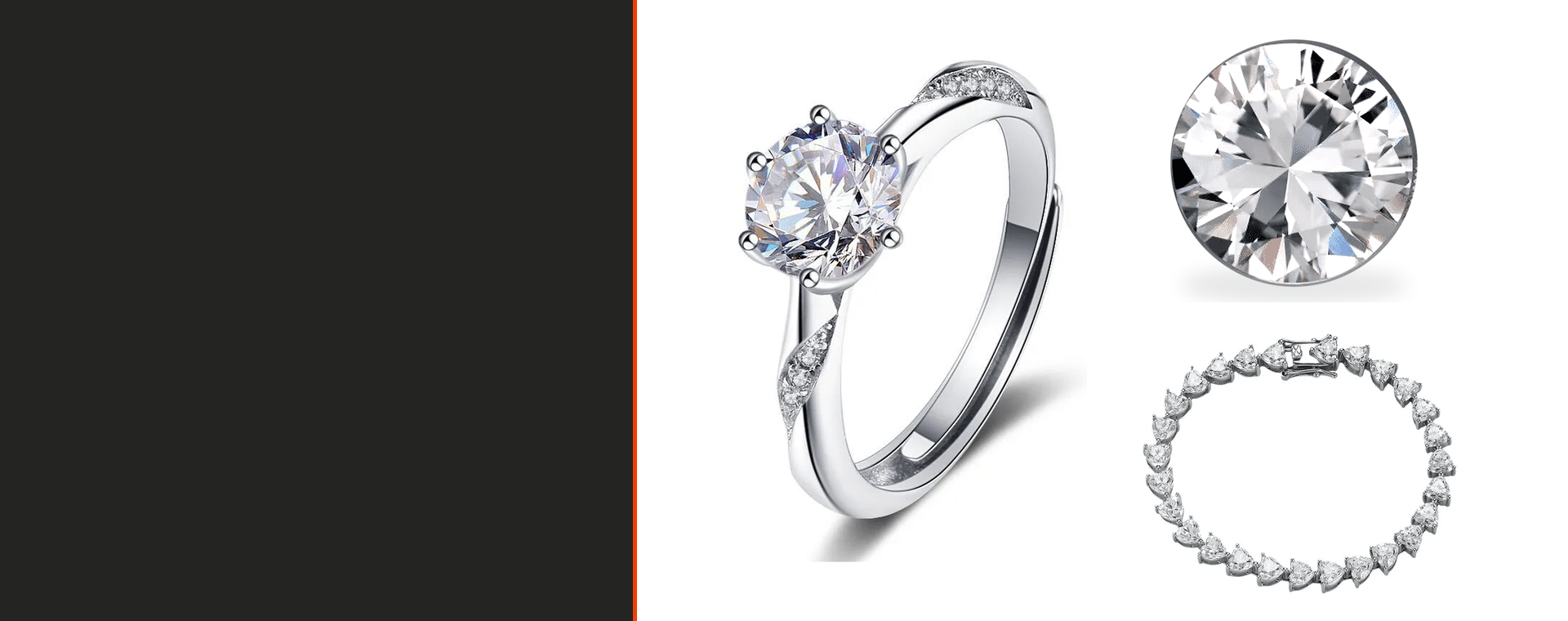Moissanite ring, loose stone and bracelet